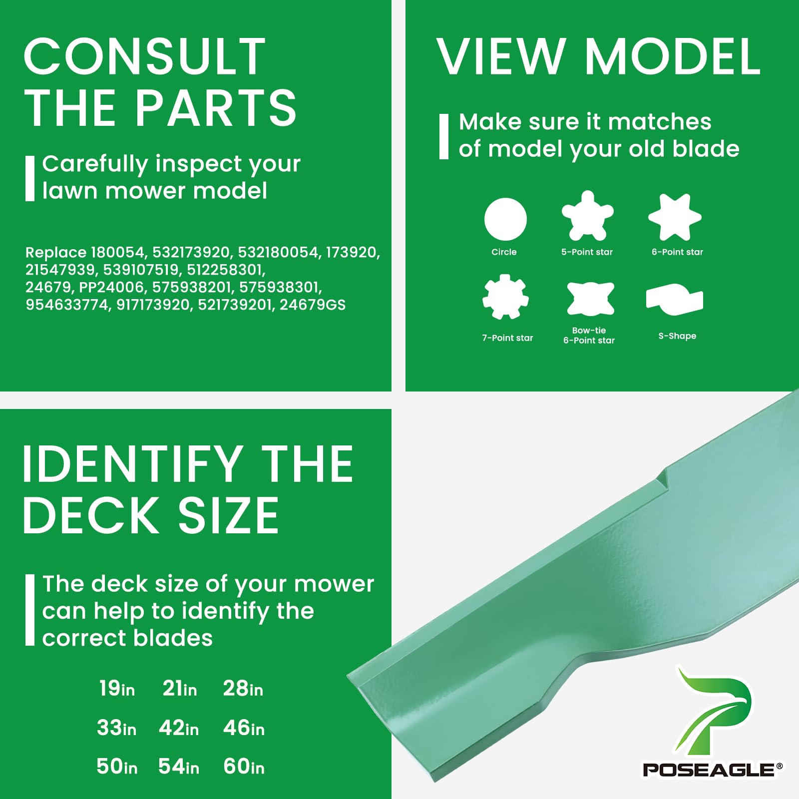 POSEAGLE blades installed on mower deck improving discharge and mulching