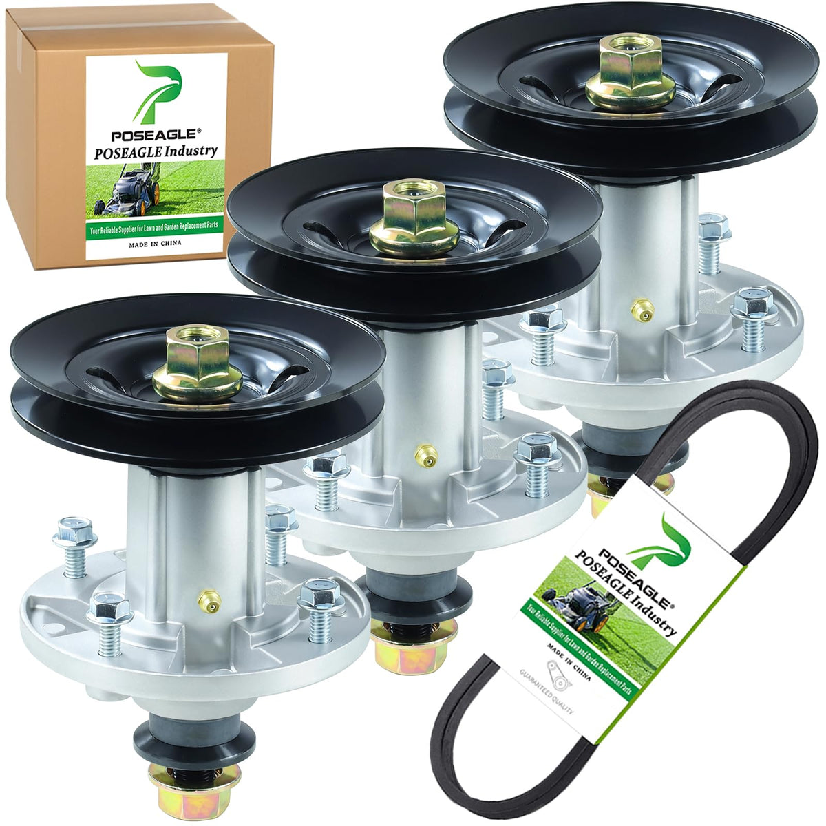 POSEAGLE front view of 3-piece spindle assembly kit showing complete components and fit