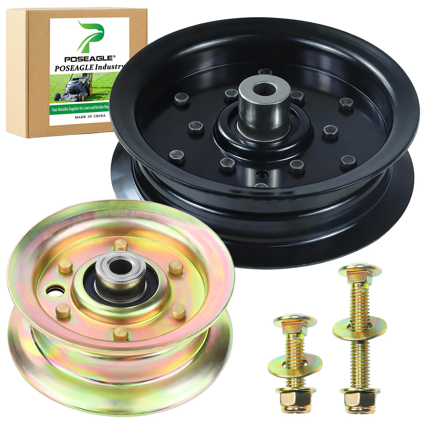 POSEAGLE front view of assembled idler pulleys showing fit and finish benefits