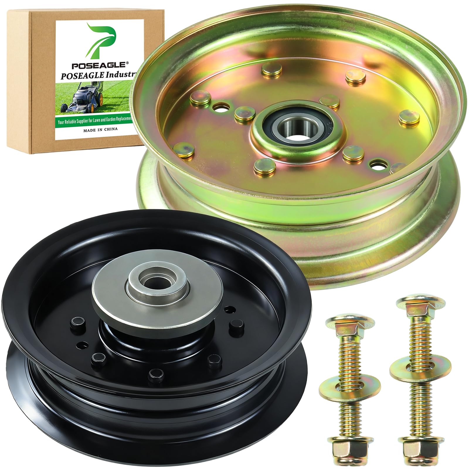POSEAGLE front view of both replacement pulleys showing complete kit and benefit of correct fit