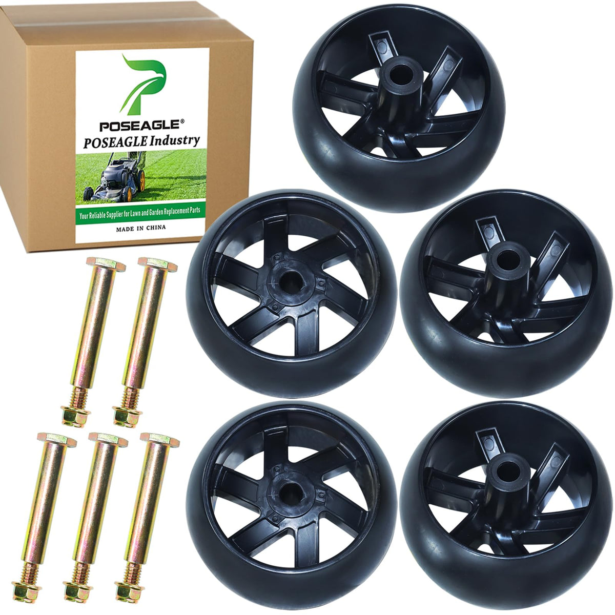 POSEAGLE front view of five gauge wheels showing complete replacement kit and fit
