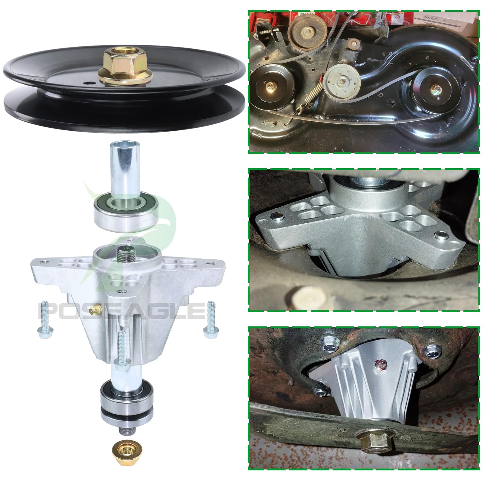 POSEAGLE grease zerk on spindle up close for easy lubrication and extended bearing life