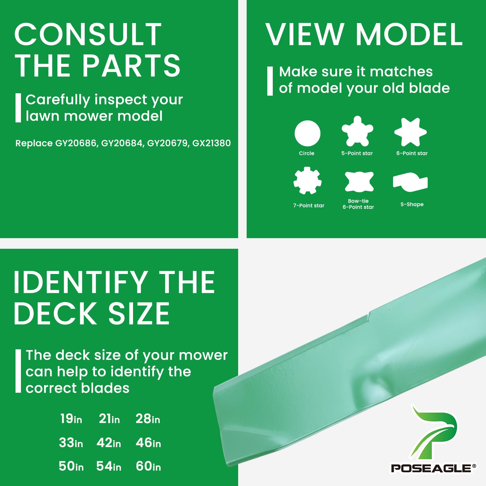 POSEAGLE blade next to ruler for size verification and confident fitment