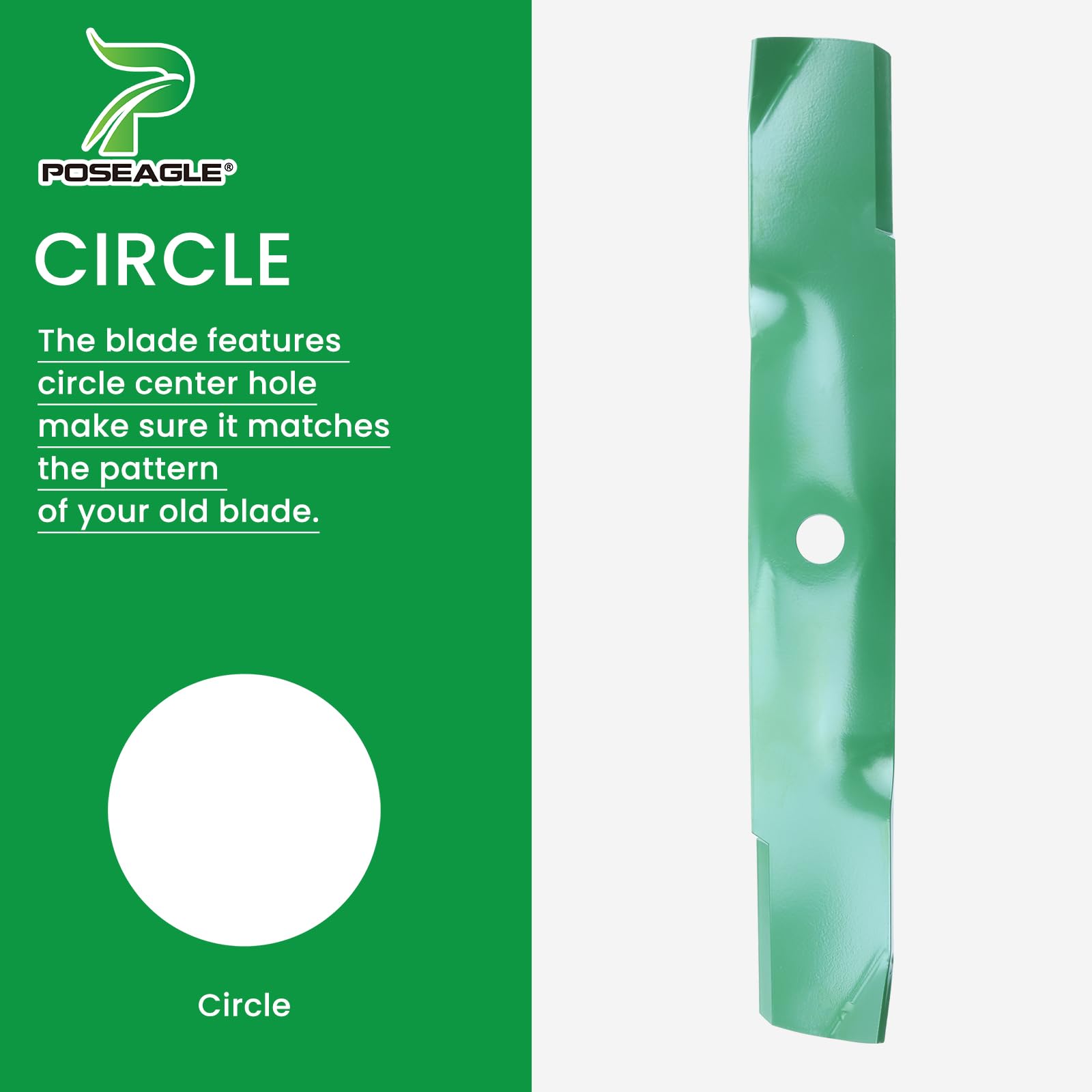 POSEAGLE blade cutting grass in-use for improved clippings discharge