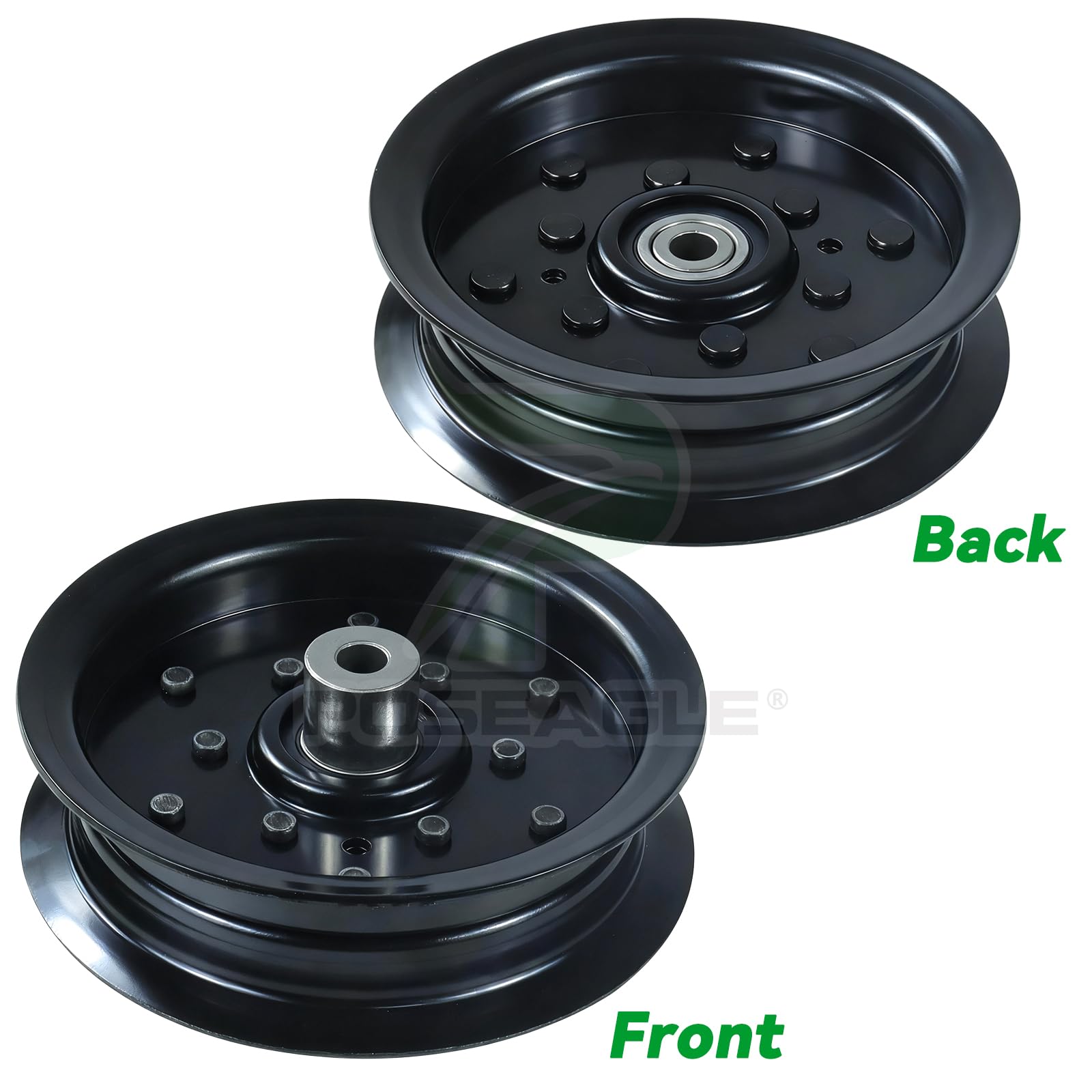 POSEAGLE pulley mounted on mower deck demonstrating correct alignment benefit