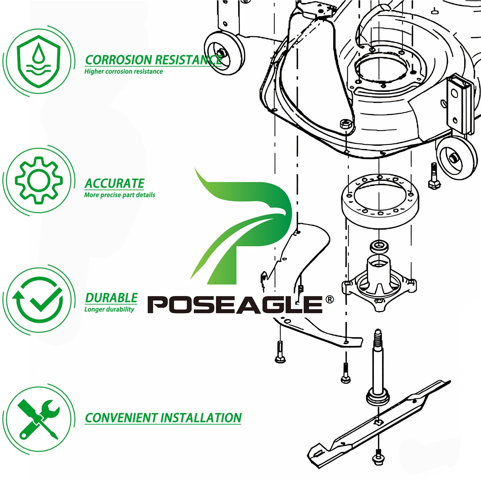 POSEAGLE mower deck installation lifestyle shot showing improved cutting performance