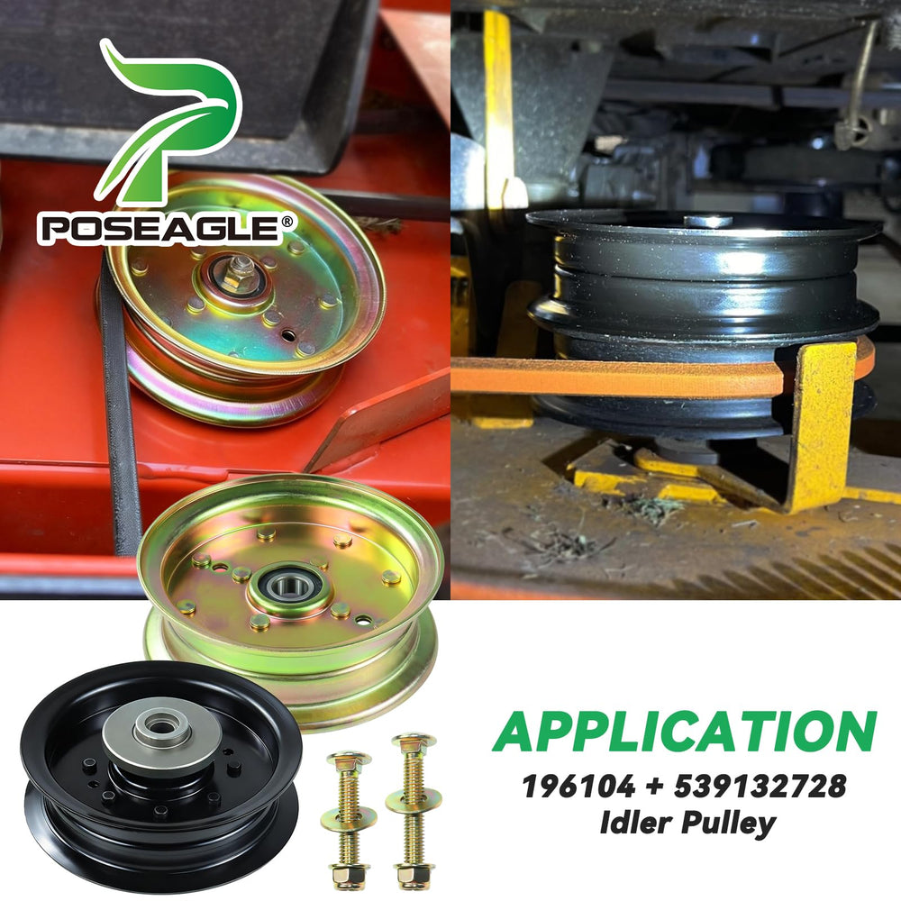 POSEAGLE installed pulleys on a riding mower ready to cut, improving deck performance