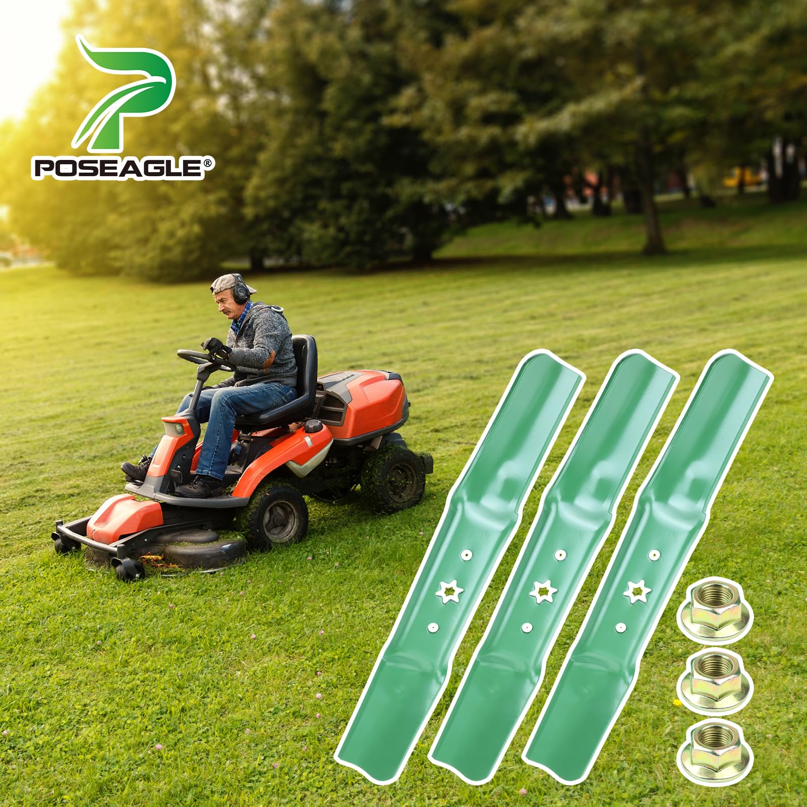 POSEAGLE lifestyle image of a riding mower ready to mow demonstrating reliable performance