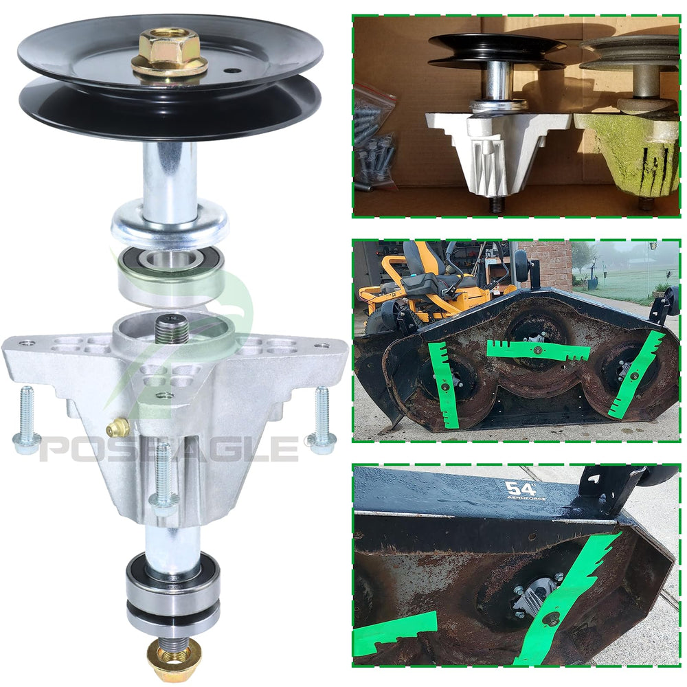 POSEAGLE packaged kit with three spindles, pulleys and belt for complete deck service