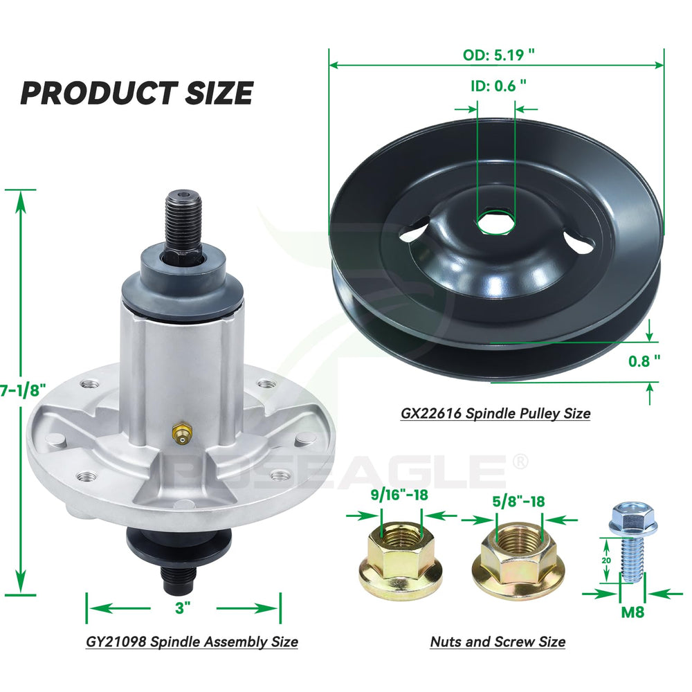 POSEAGLE pulley showing OD 5.19", ID 0.6", height 0.8" for correct belt tracking