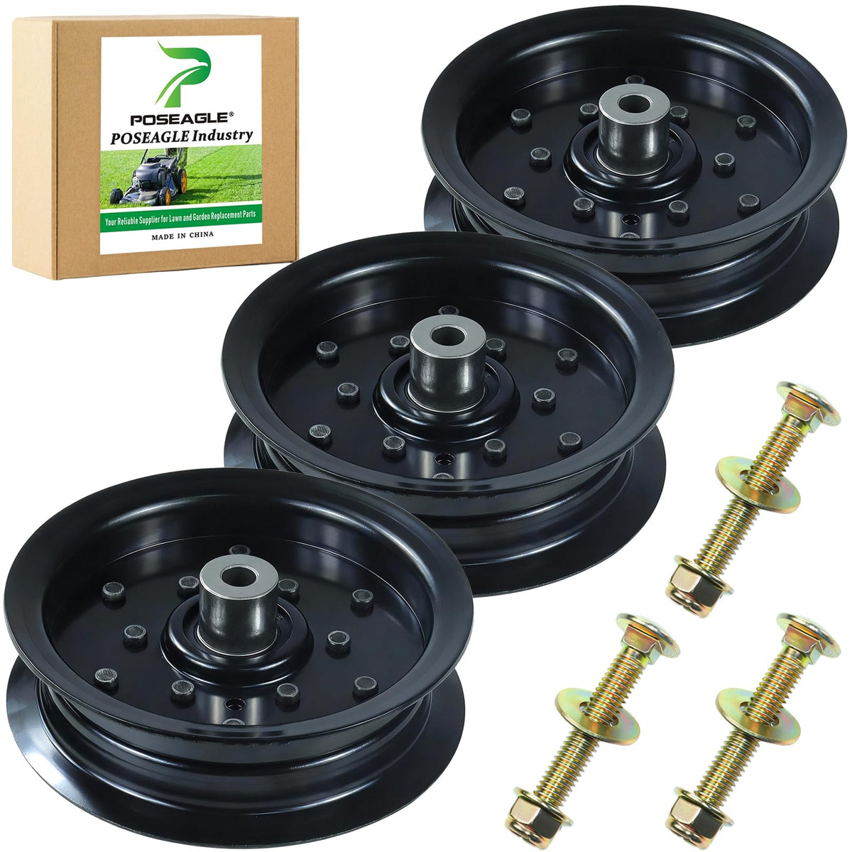 POSEAGLE front angle view of idler pulley highlighting durable steel construction and fit