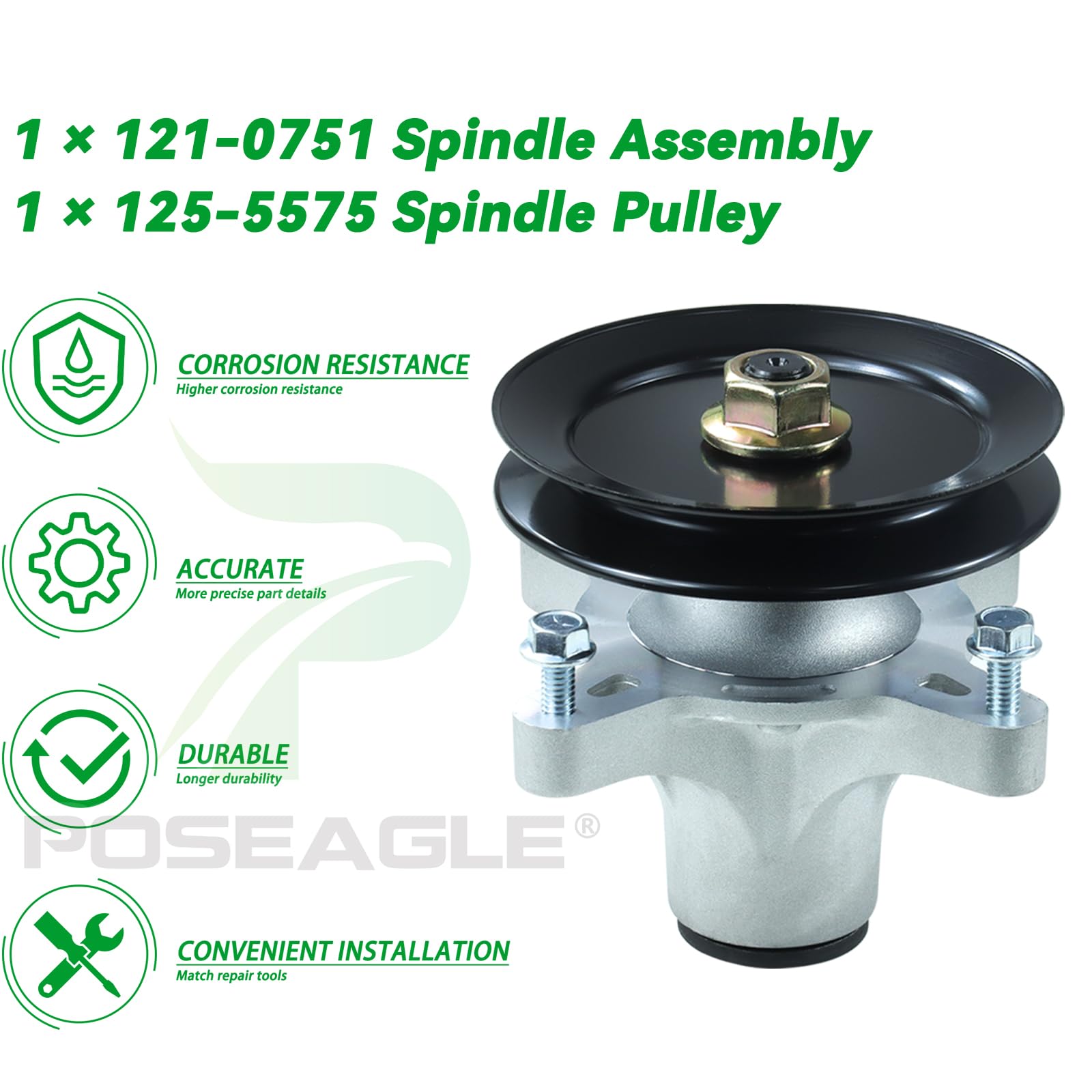 POSEAGLE spindle beside ruler for scale showing compact, direct-replacement size