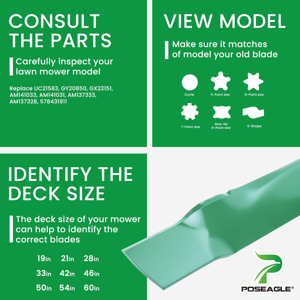 POSEAGLE blade next to ruler size comparison confirming correct 21.4375 inch fit benefit