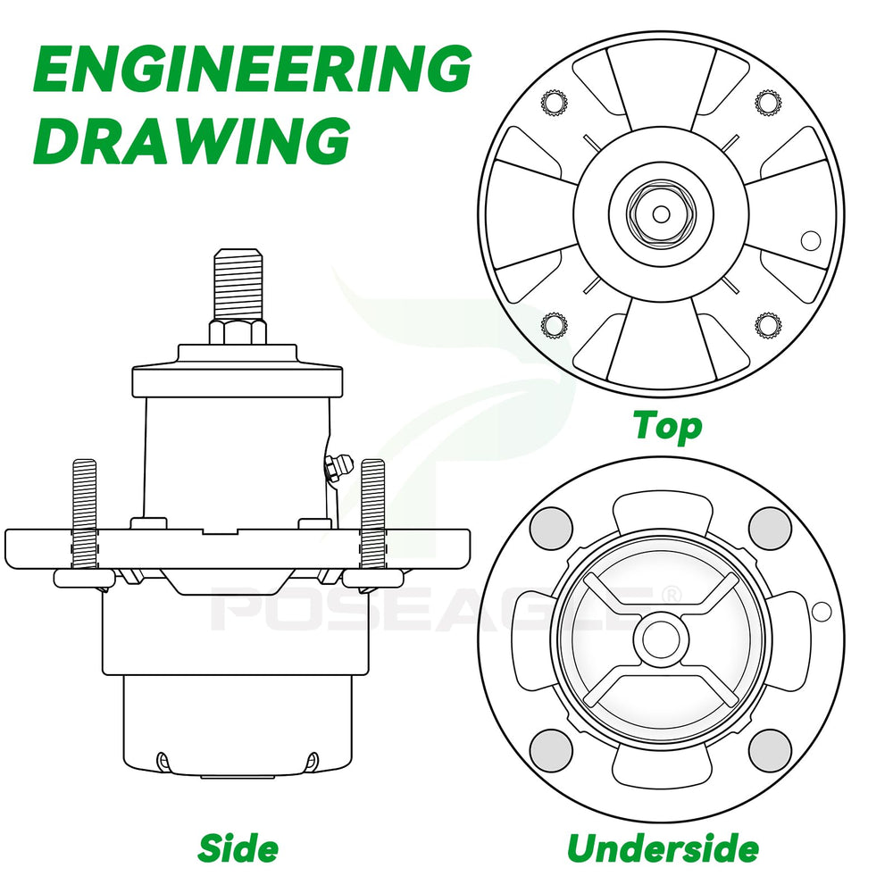 POSEAGLE spindle top view at blade mount demonstrating secure blade attachment