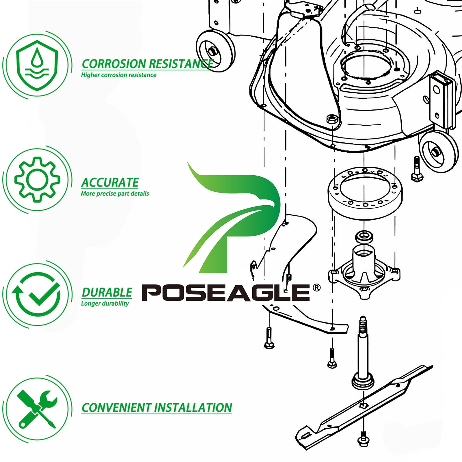 POSEAGLE spindle on riding tractor in yard improving cut quality