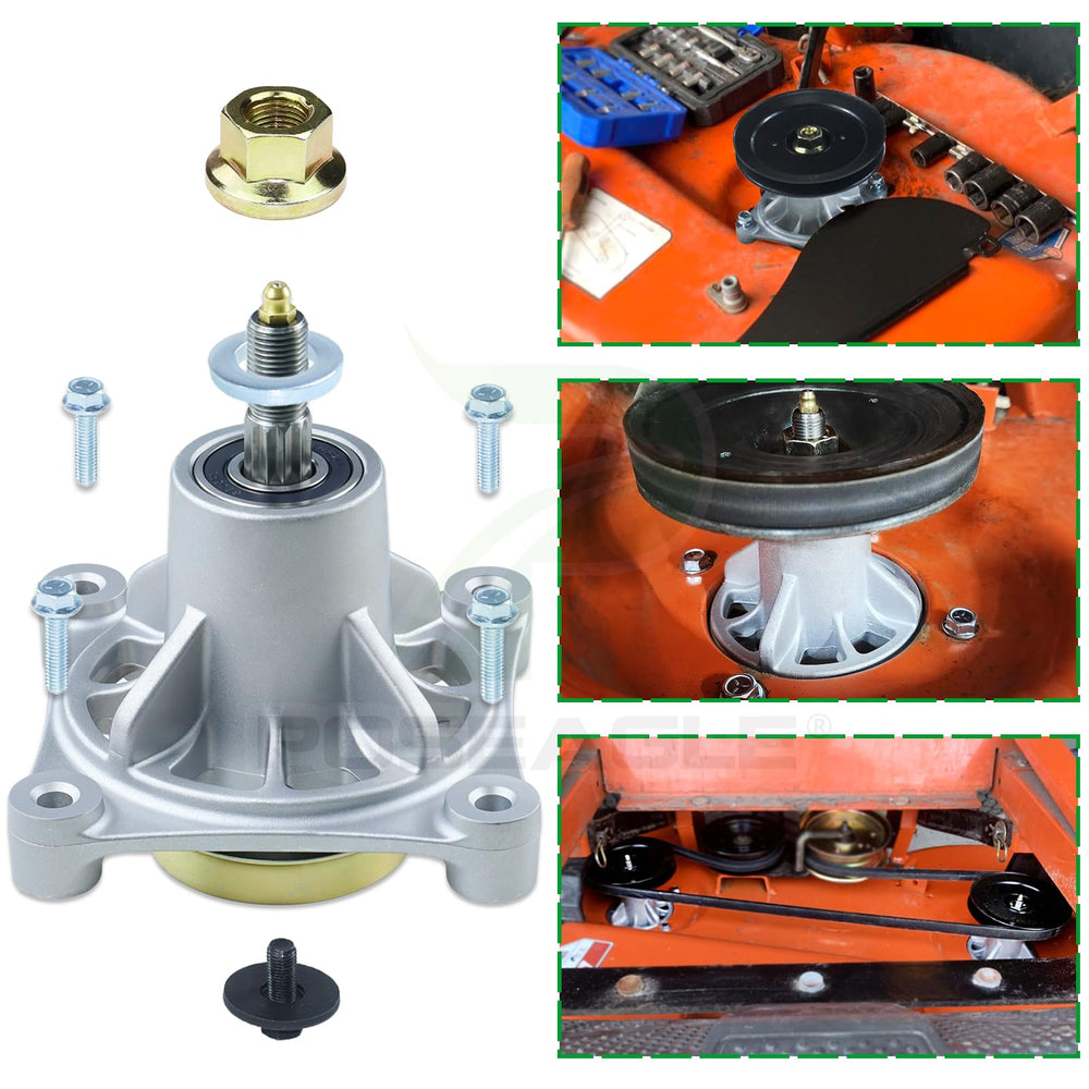 POSEAGLE spindle with blade attached demonstrating secure mounting