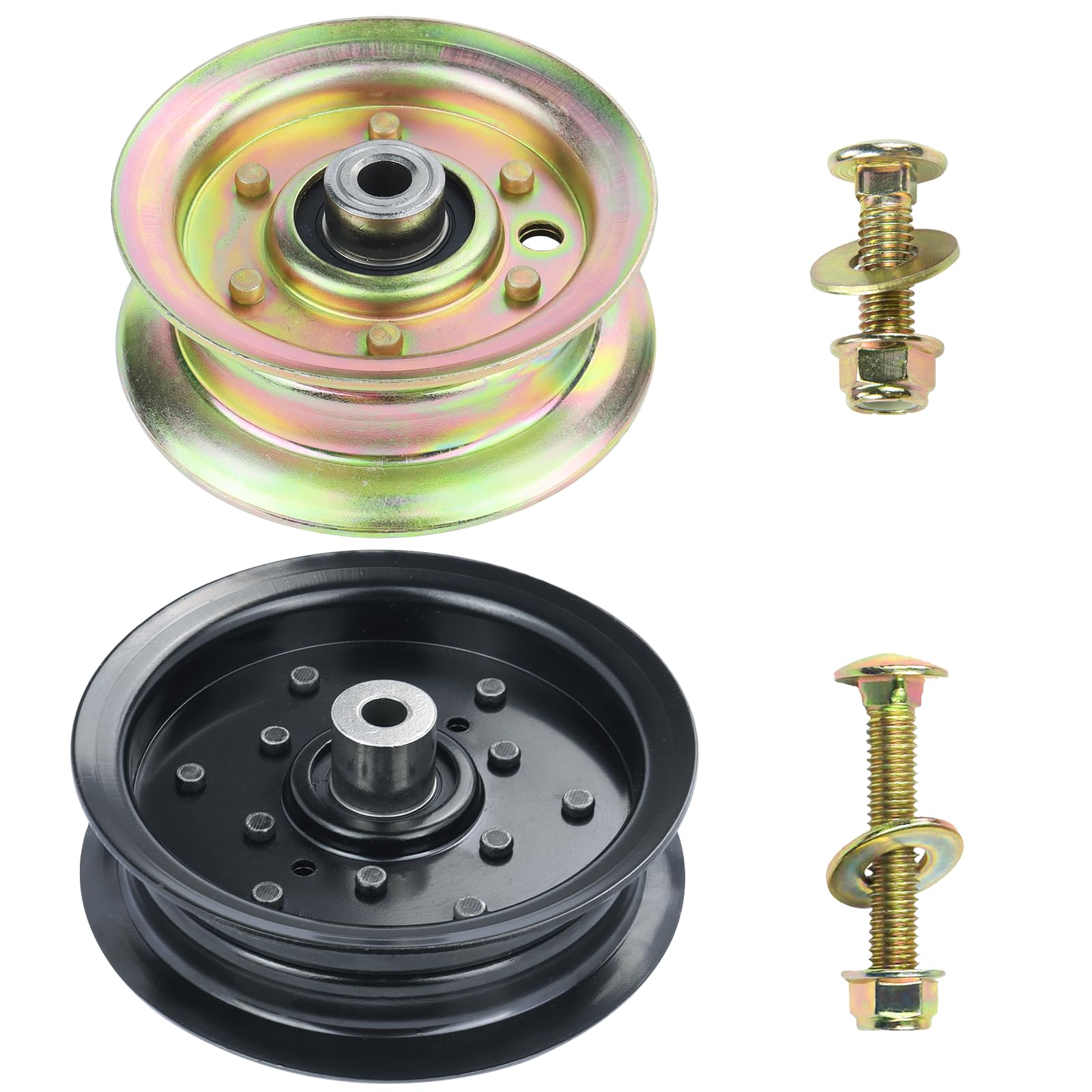 POSFLAG front packaging showing two replacement idler pulleys and hardware benefiting quick identification