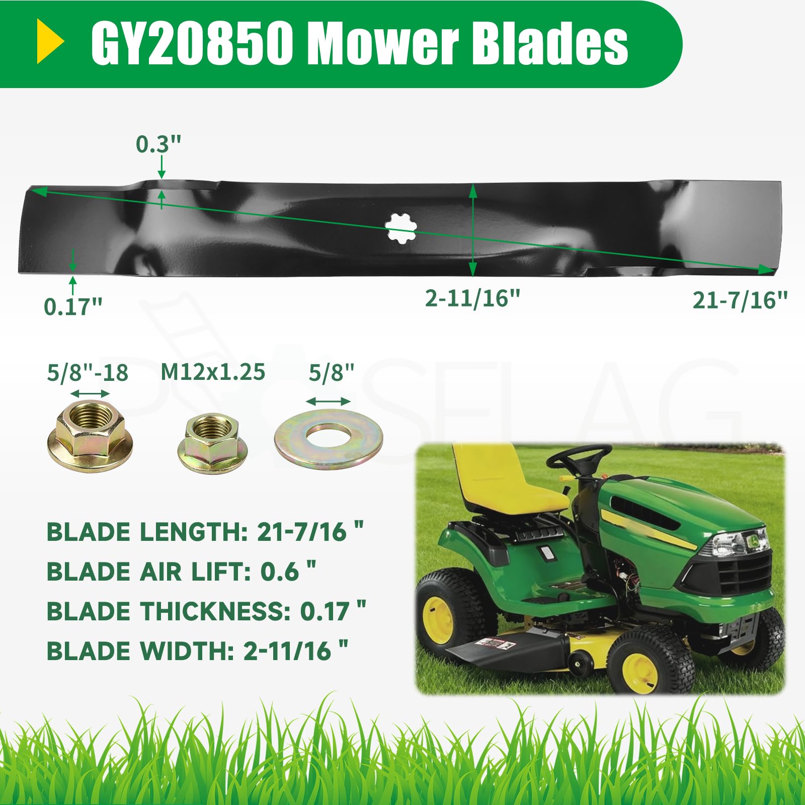 POSFLAG side profile highlighting high-lift curve for improved grass airflow
