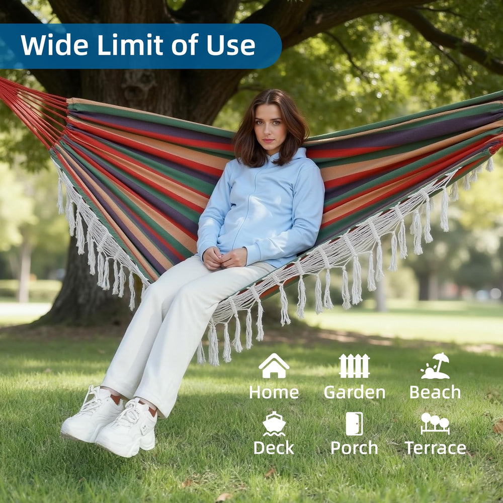 Posprica hammock hanging with stand demonstrating easy indoor or patio setup