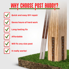 Post Buddy installed around broken wood post demonstrating instant support