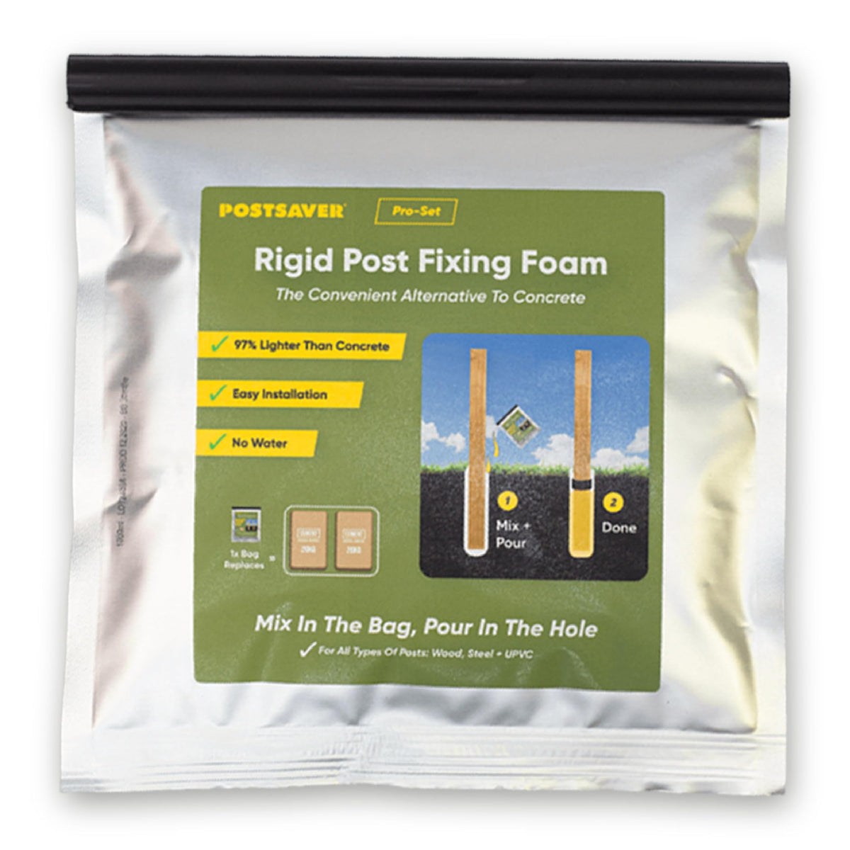 POSTSAVER Pro-Set front label showing product size and benefit