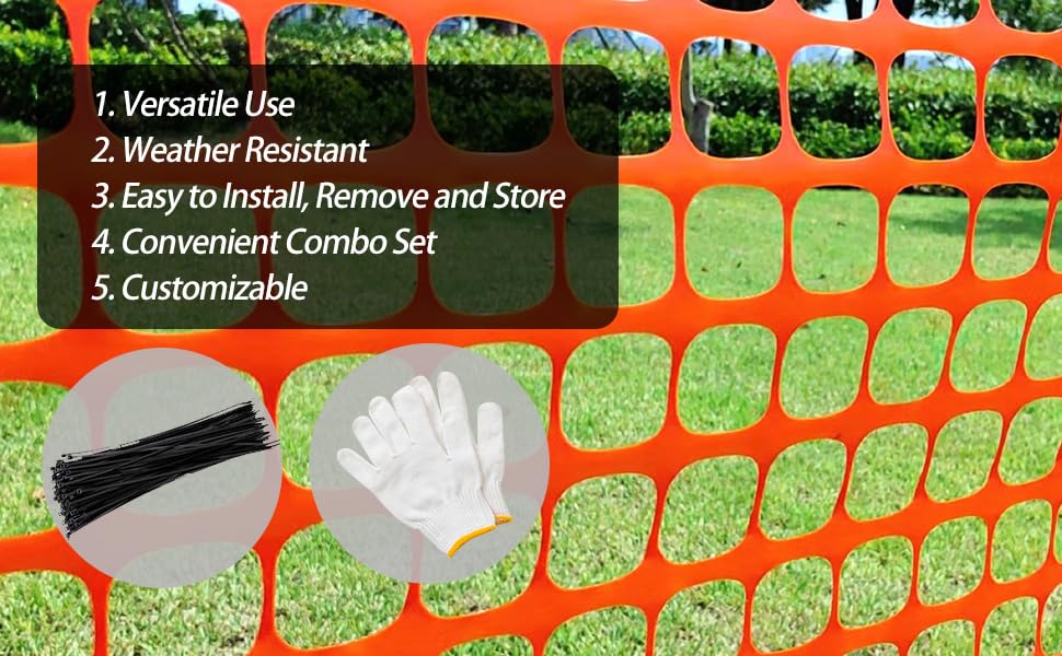 PotatoLife orange fence fastened to wooden posts demonstrating secure attachment