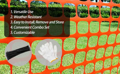 PotatoLife orange fence fastened to wooden posts demonstrating secure attachment