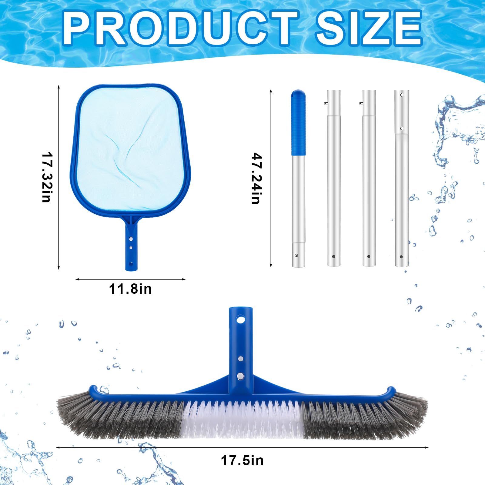 Potchen assembled aluminum pole extended, durable reach for deeper pools