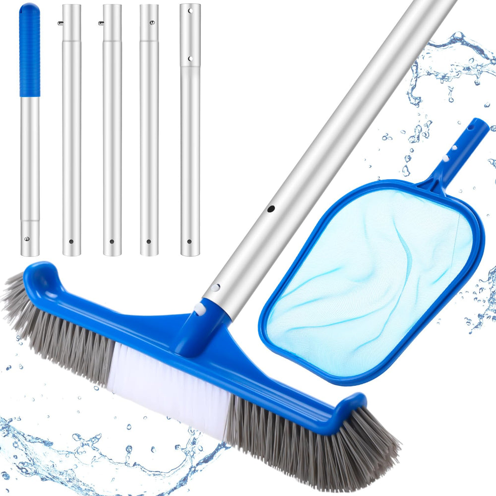 Potchen kit front view showing pole skimmer and brush, easy pool maintenance