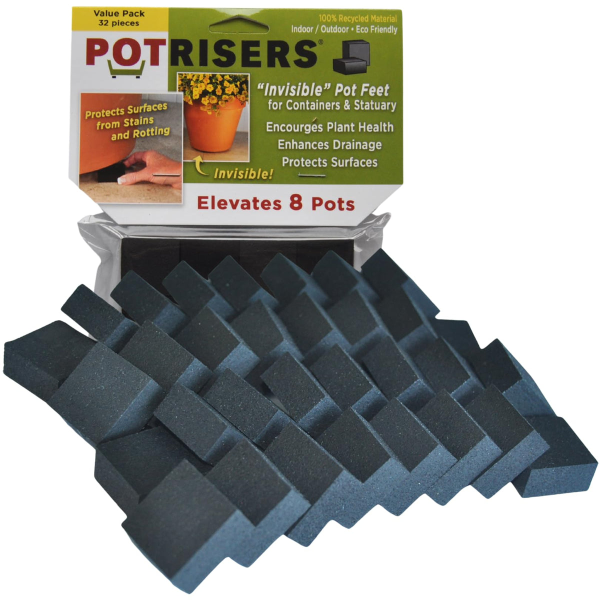 POTRISERS front packaging showing 32-pack and eco recycled benefit