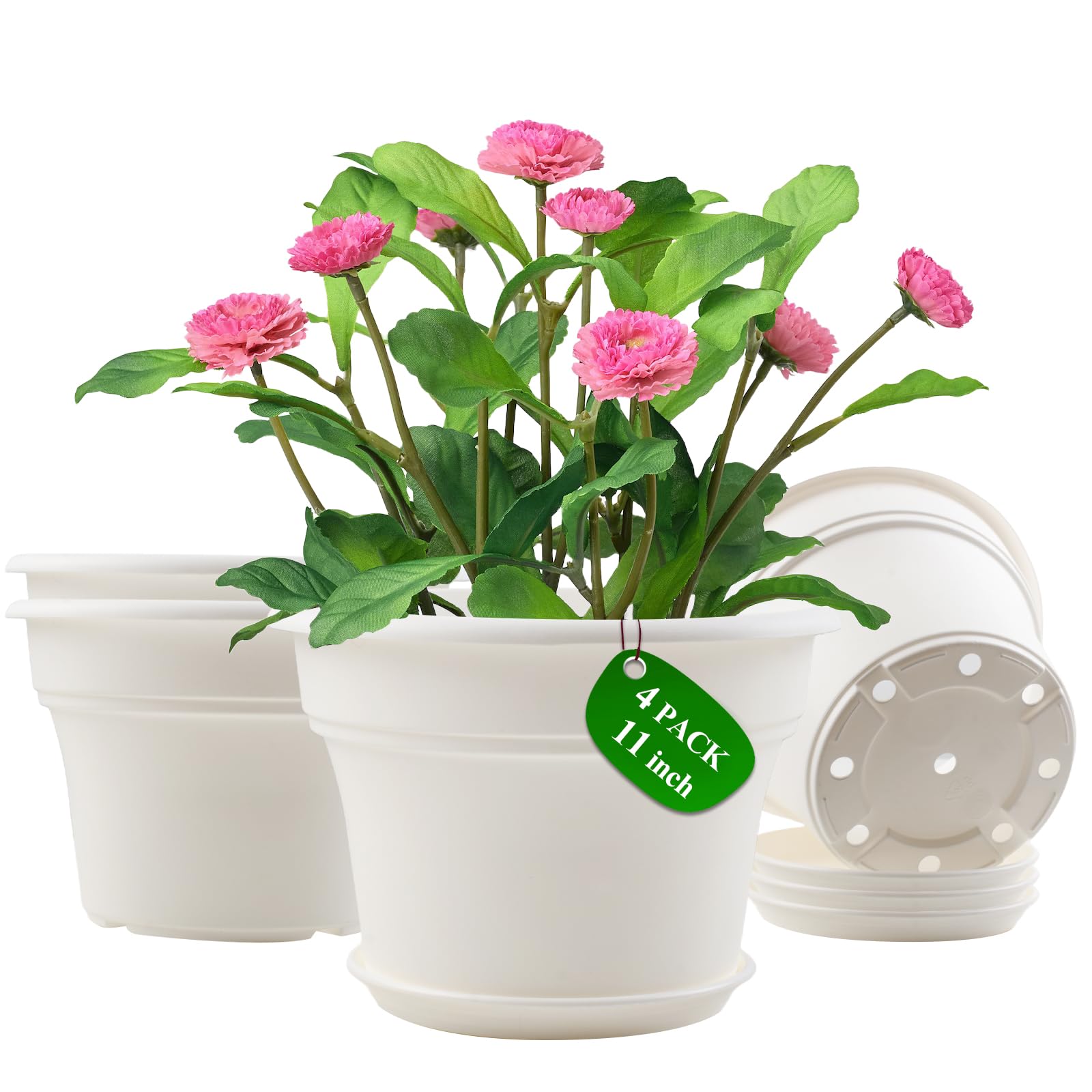 Pottiffe front view of 11 inch planter four pack showing neat display benefit