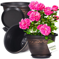 Pottiffe front view of 12-inch three-pack showing decorative retro finish benefit: coordinated styling