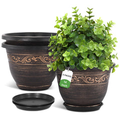 Pottiffe front view 14-inch planter showcasing decorative finish and versatile placement benefit