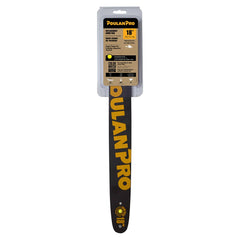 Poulan Pro guide bar front view showing fit and OEM branding for reliable replacement