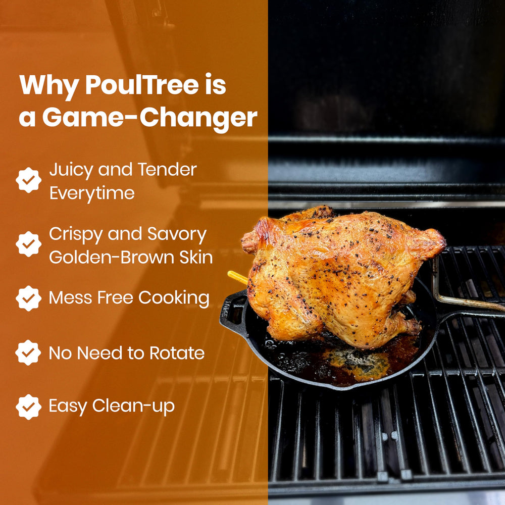 PoulTree in grill lifestyle setting with served chicken showing shareable meal benefit