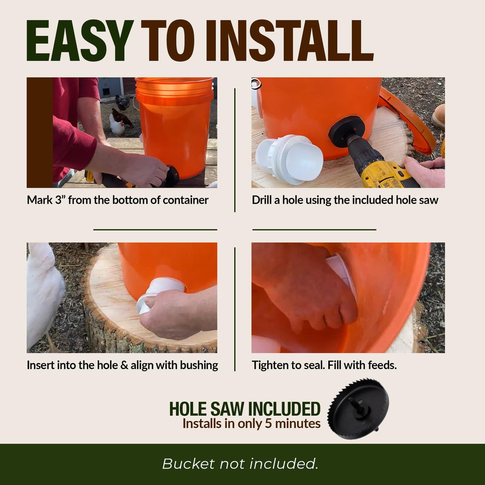 Poultry Pro hole saw cutting a plastic bucket for fast DIY installation