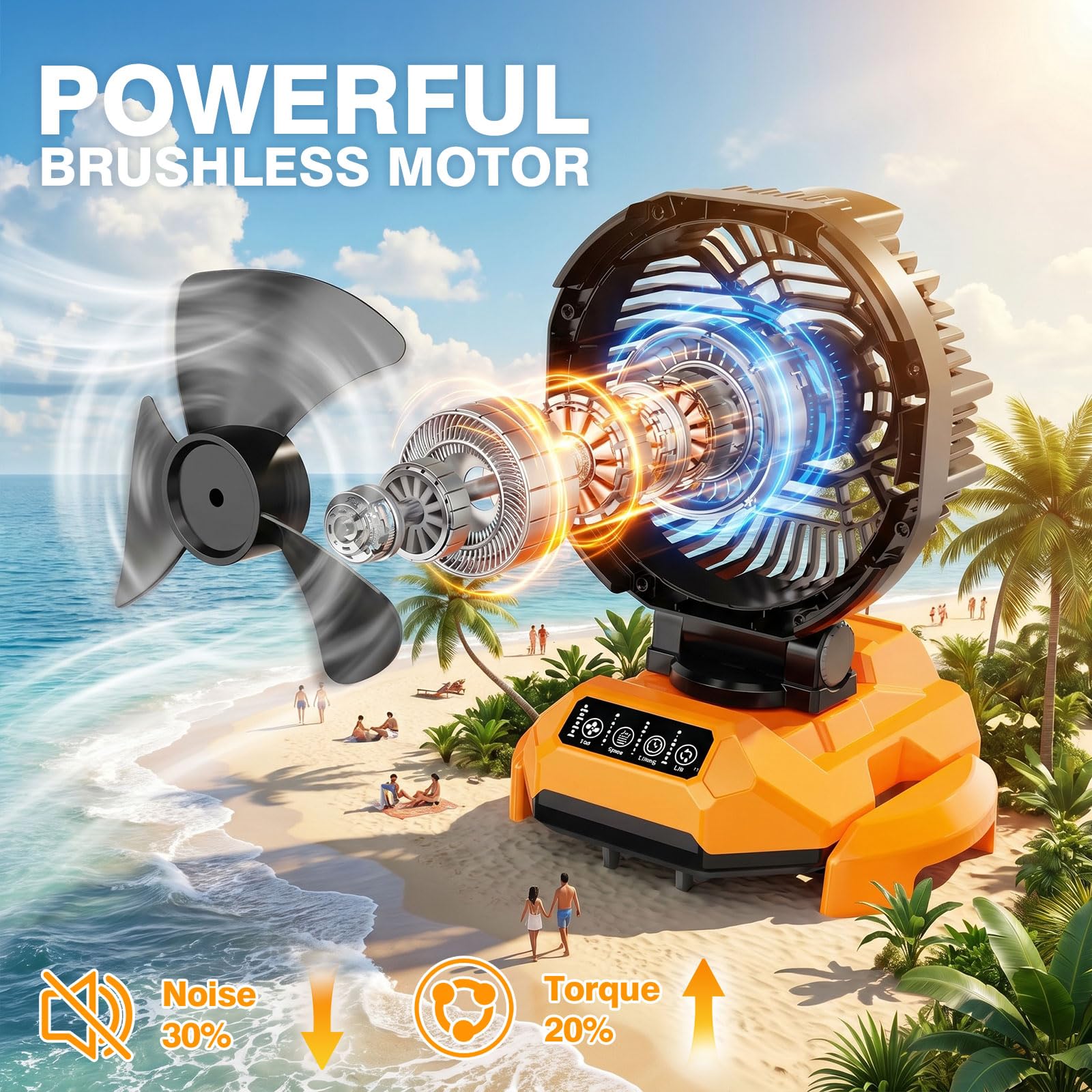 Powdeom oscillating fan demonstrating wide coverage and airflow