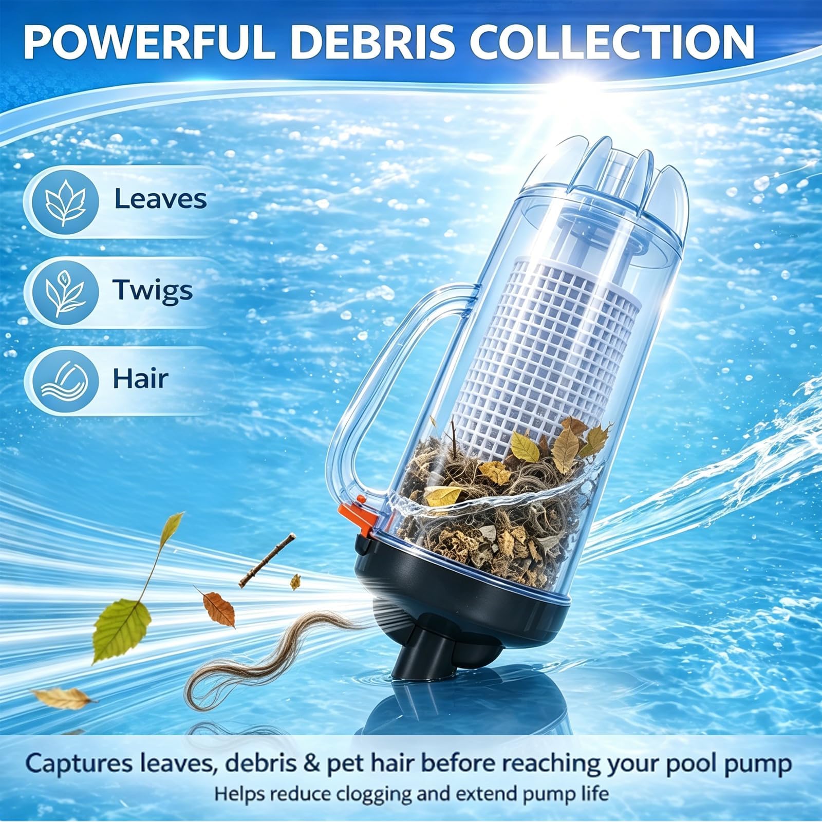 Poweka emptying debris basket being rinsed for quick maintenance and time savings