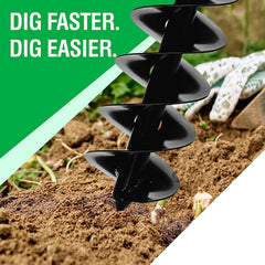 Power Planter auger attached to drill and drilling into garden soil reducing manual effort