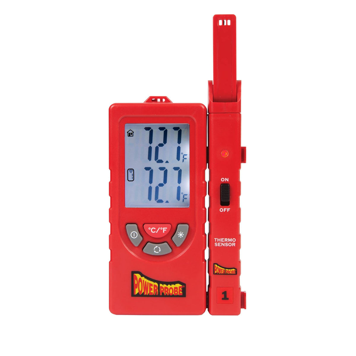 Power Probe front display showing dual-zone readings and unit selection for quick checks