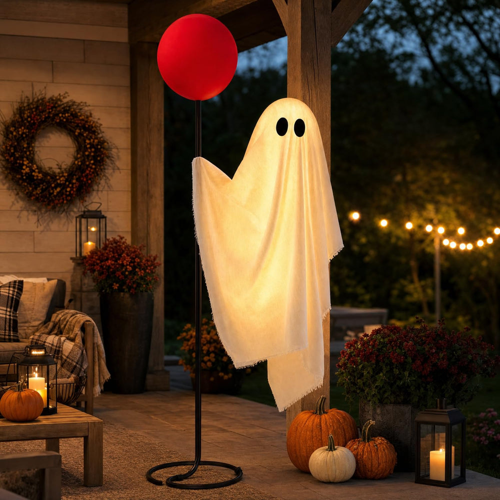 Power Your Lawn ghost beside door showing six-foot scale for visibility