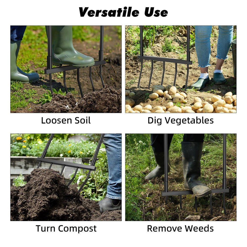 Powerber broadfork in garden use lifting compacted soil for improved aeration and drainage