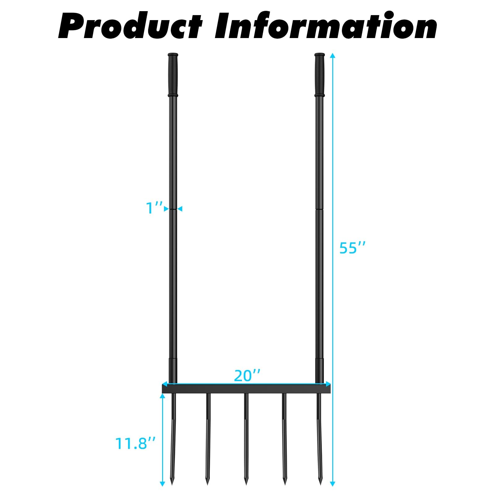 Powerber broadfork tine close-up highlighting reinforced steel and rust-resistant coating