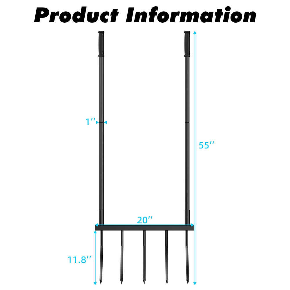 Powerber broadfork tine close-up highlighting reinforced steel and rust-resistant coating