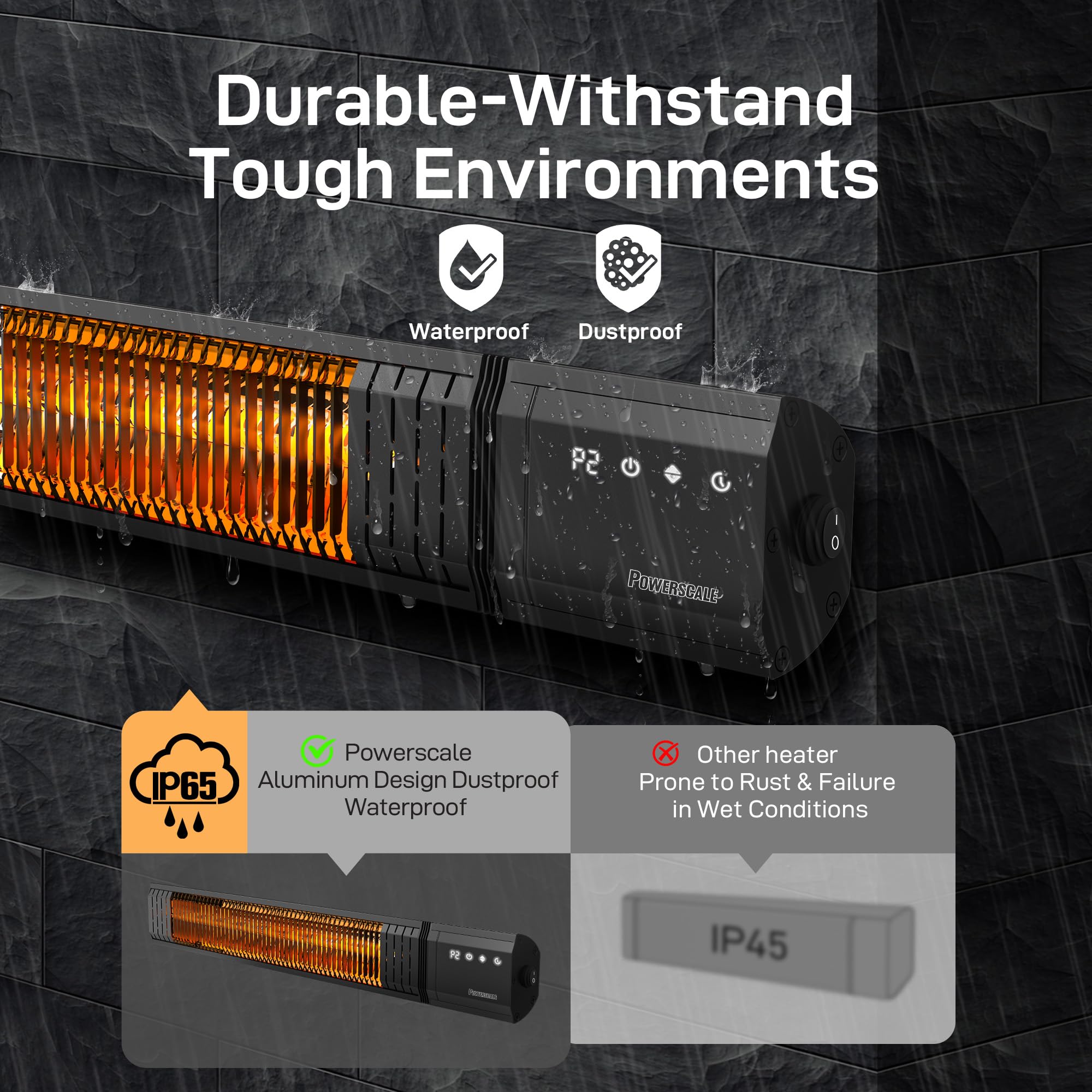 PowerScale heater mounted on patio providing focused outdoor warmth