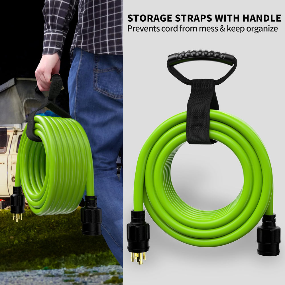 POWGRN neatly coiled 50ft cord with adjustable organizer for tidy storage and transport