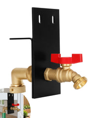 Powhorse front view of assembled brass faucet extender showing neat outdoor access