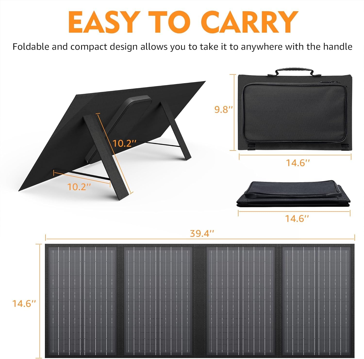 powkey folded panel next to water bottle showing compact size and easy transport benefit