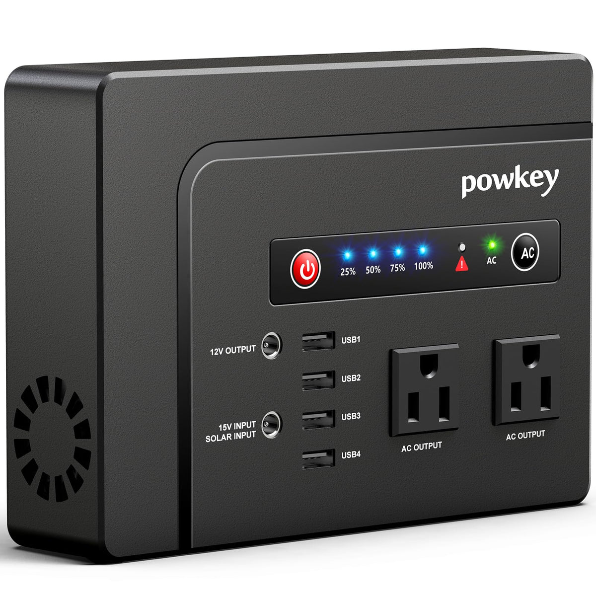powkey front panel showing display and buttons for easy control