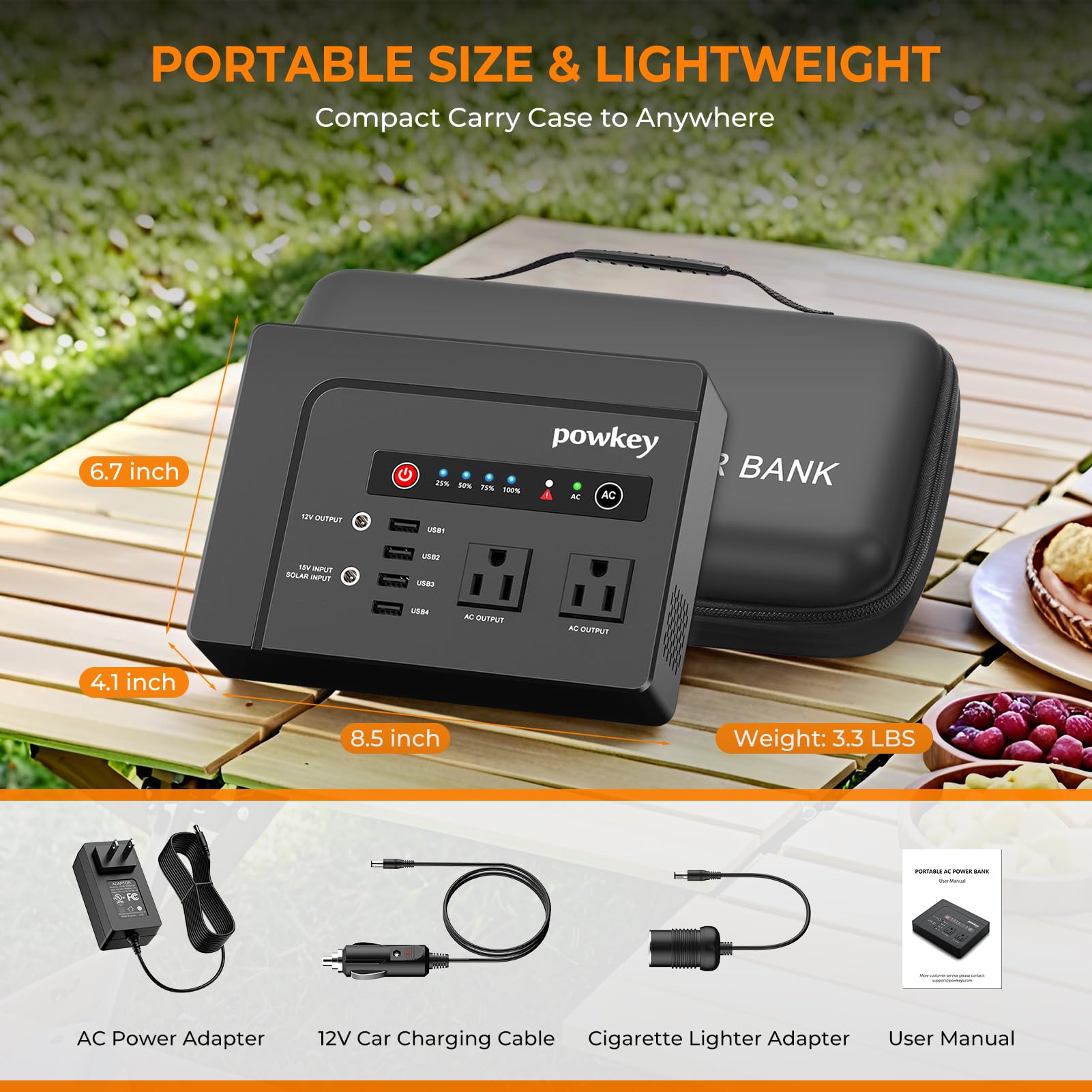powkey beside tent powering lights and devices for reliable camping power